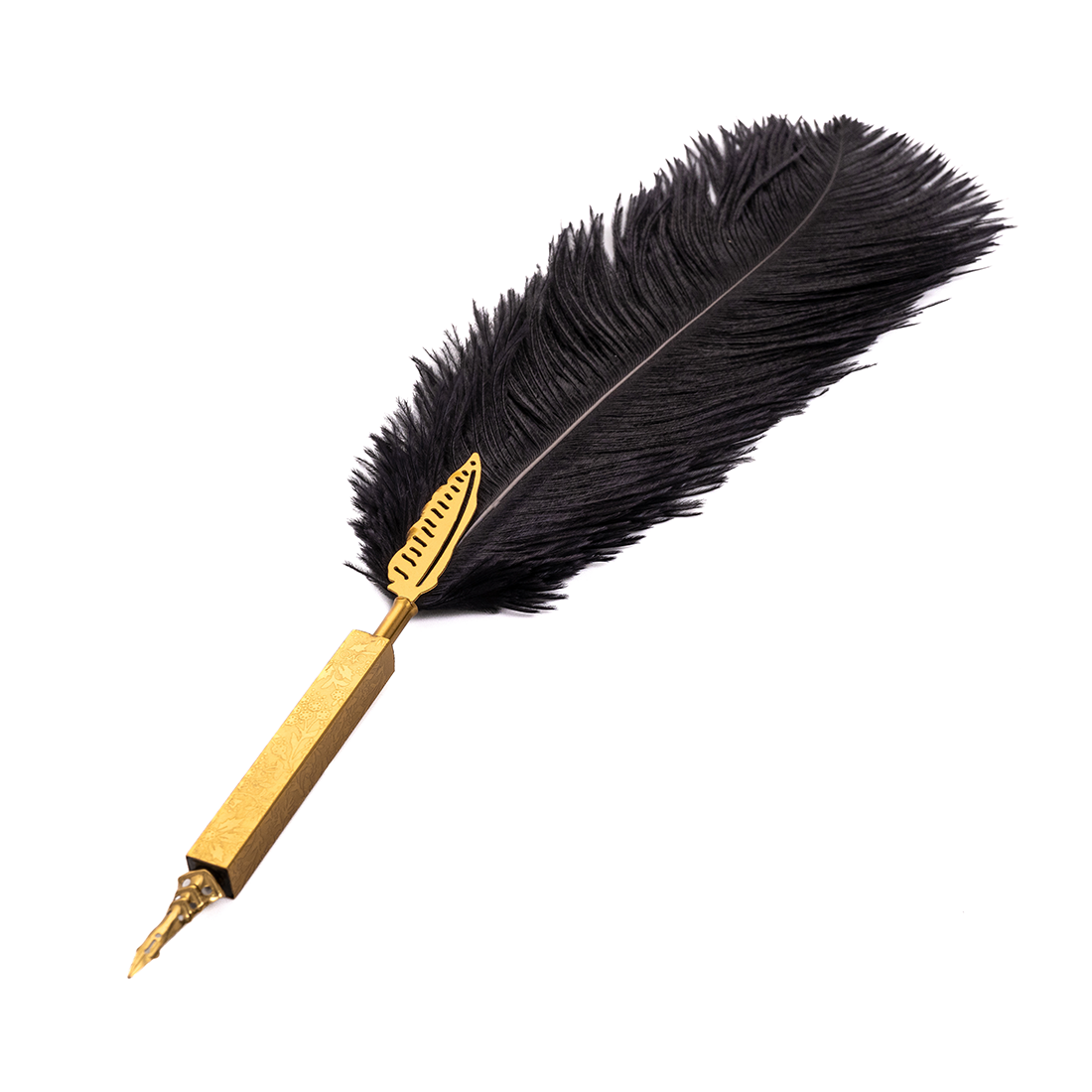 GOLDEN TOUCH BLACK OSTRICH QUILL PEN