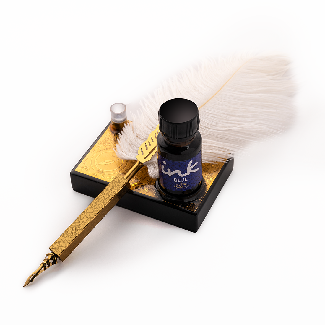 GOLD SPARKLE WHITE OSTRICH QUILL PEN
