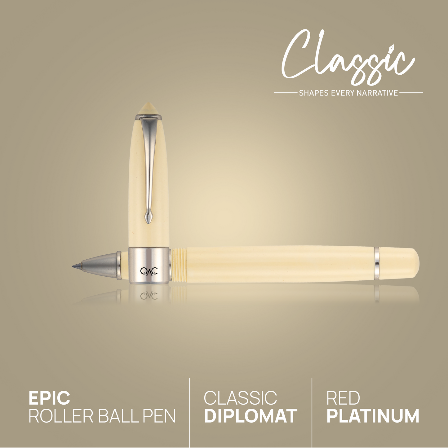 Epic Classic Roller Ball Pen Ivory Platinum Diplomat