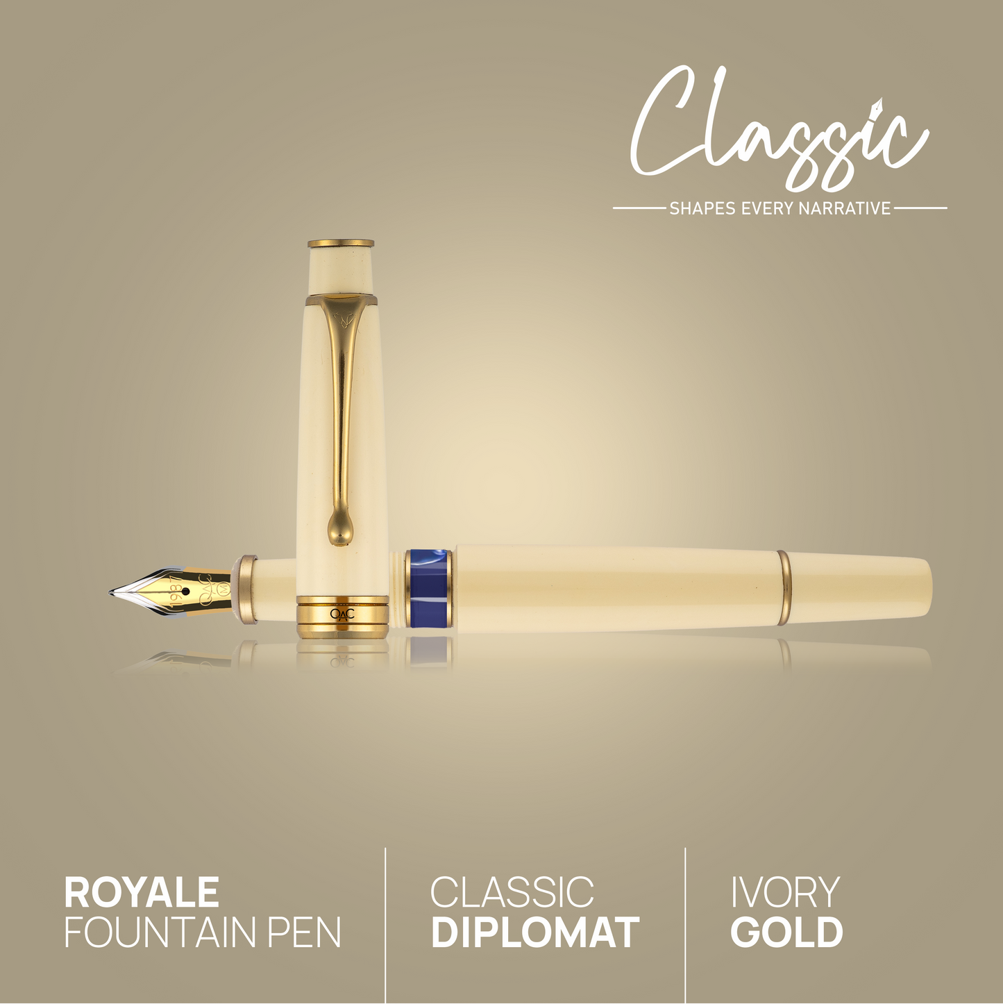 Royale Classic Fountain Pen Ivory Gold Diplomat