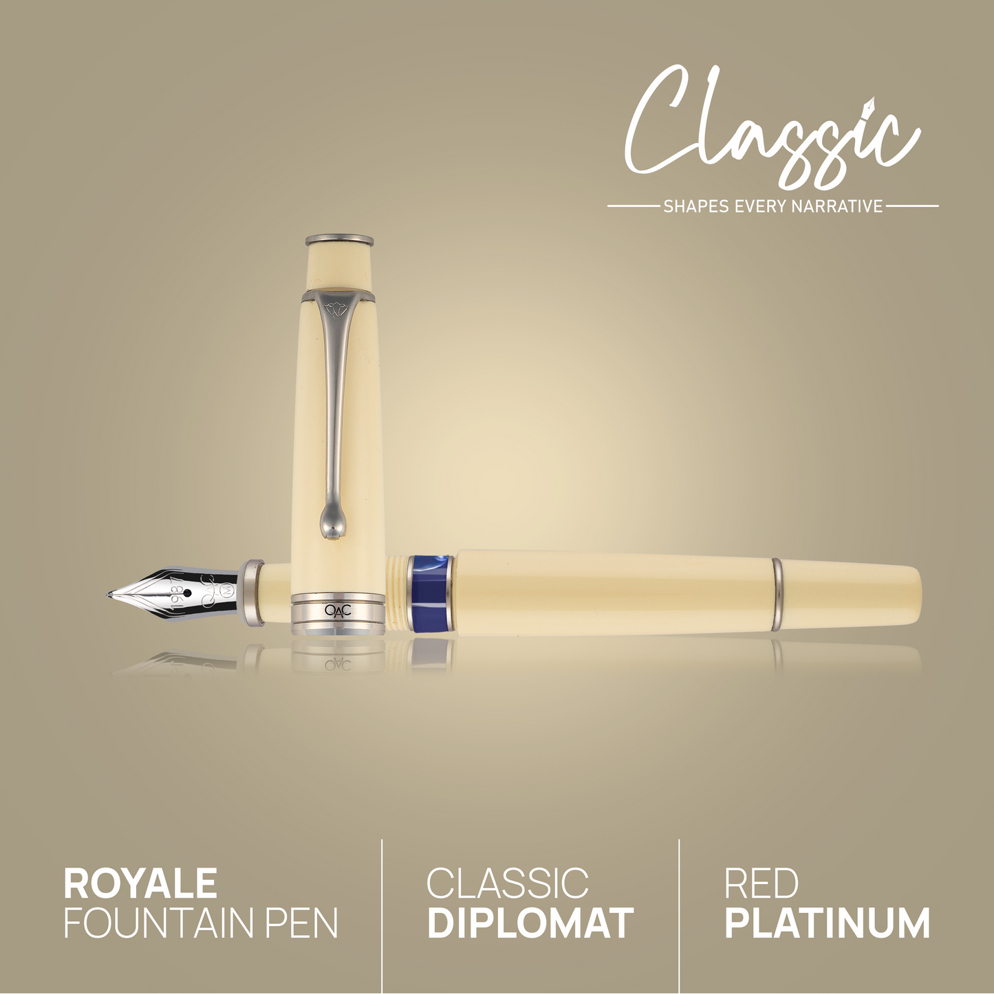 Royale Classic Fountain Pen Ivory Platinum Diplomat