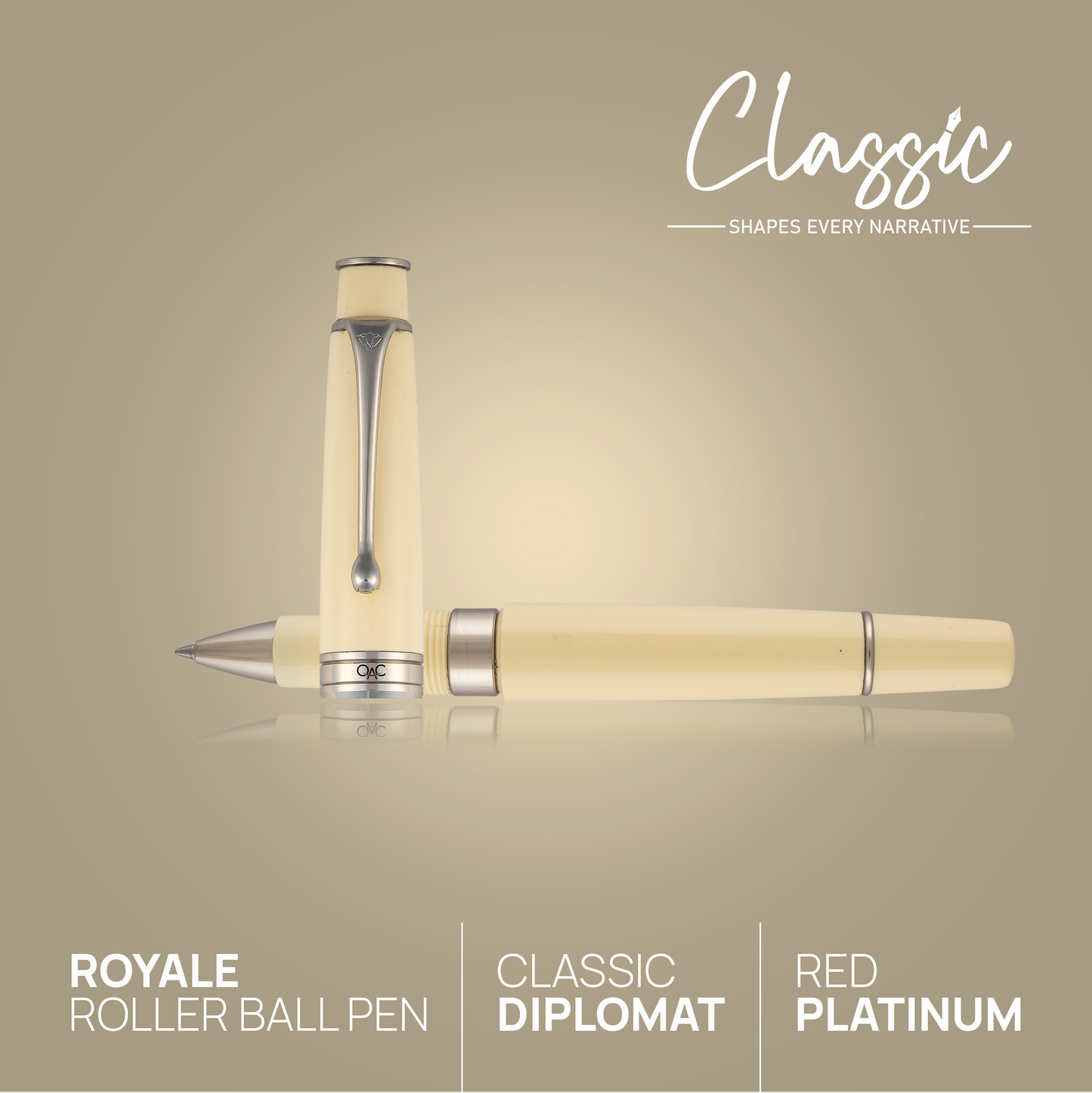 Royale Classic Roller Ball Pen Ivory Platinum Diplomat