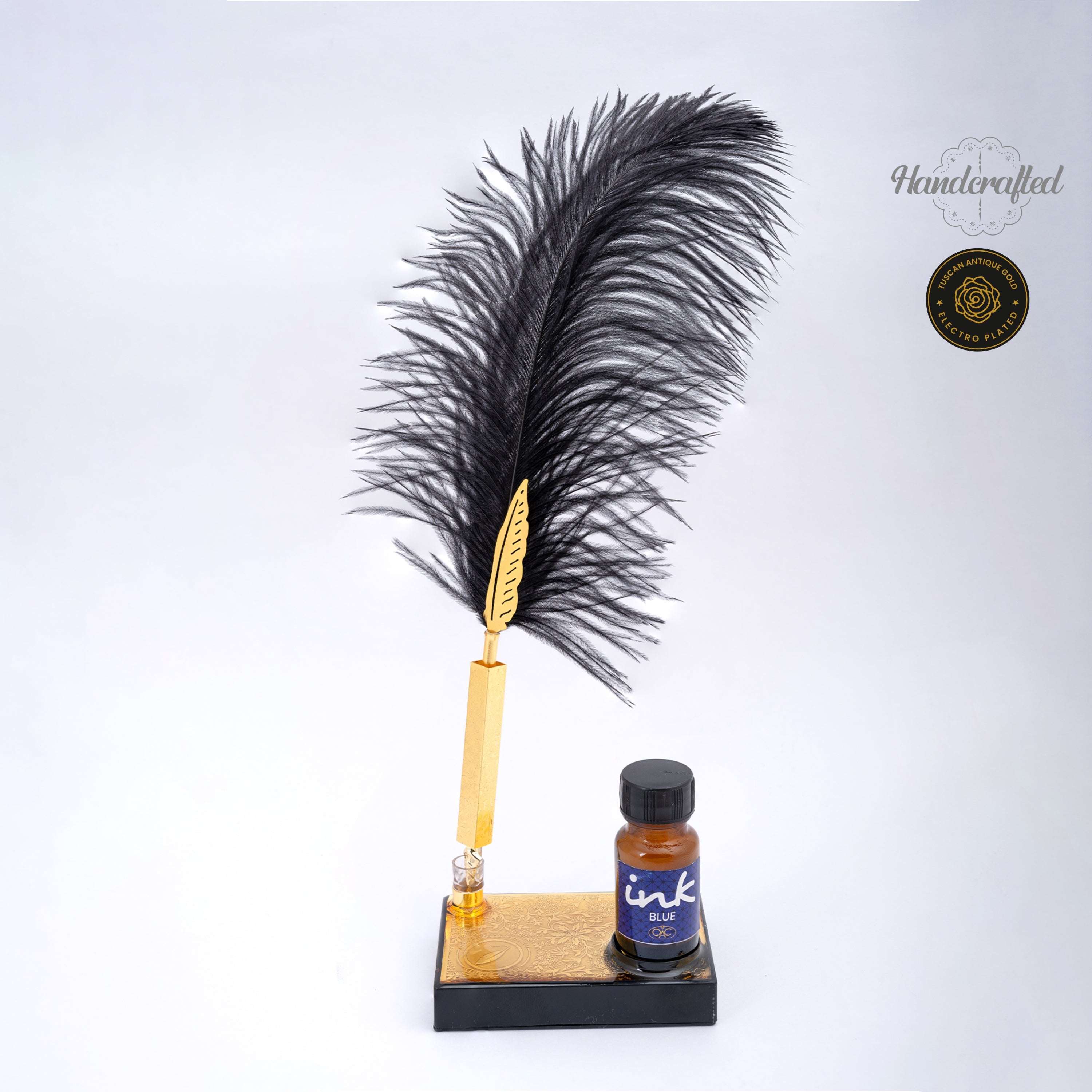 GOLDEN TOUCH BLACK OSTRICH QUILL PEN