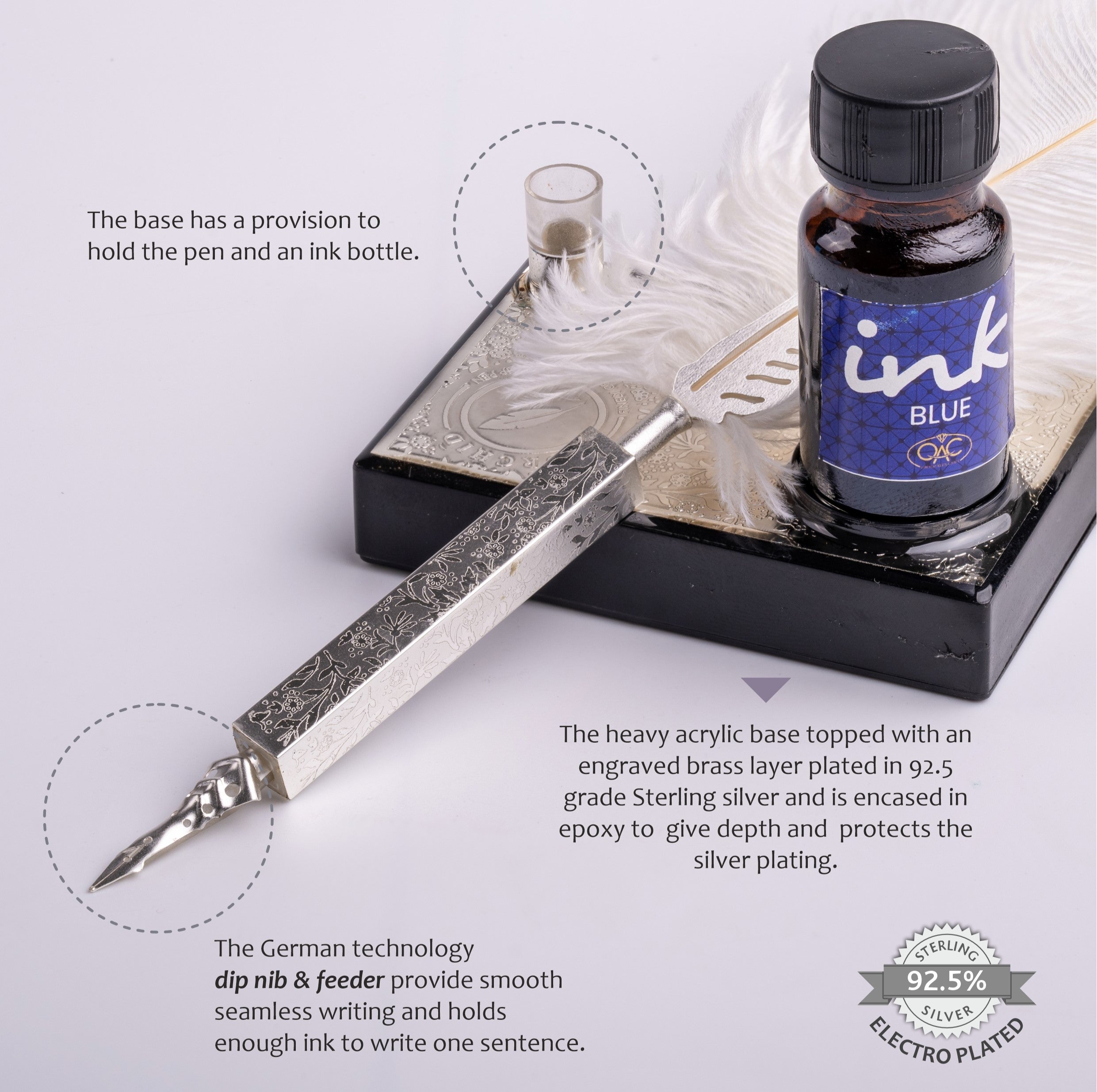 SILVER SPARKLE WHITE OSTRICH QUILL PEN