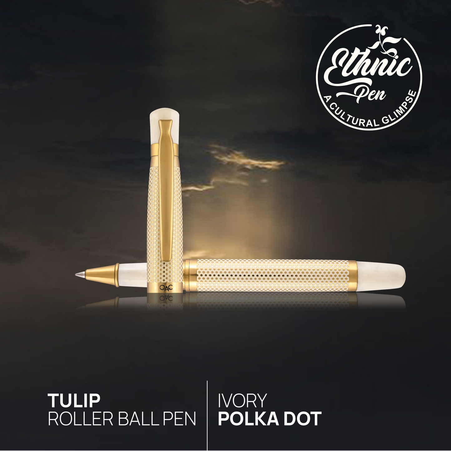 Tulip Ivory Polka Dot Roller Ball Pen