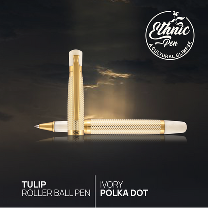 Tulip Ivory Polka Dot Roller Ball Pen