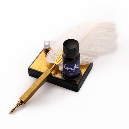 GOLD SPARKLE WHITE OSTRICH QUILL PEN