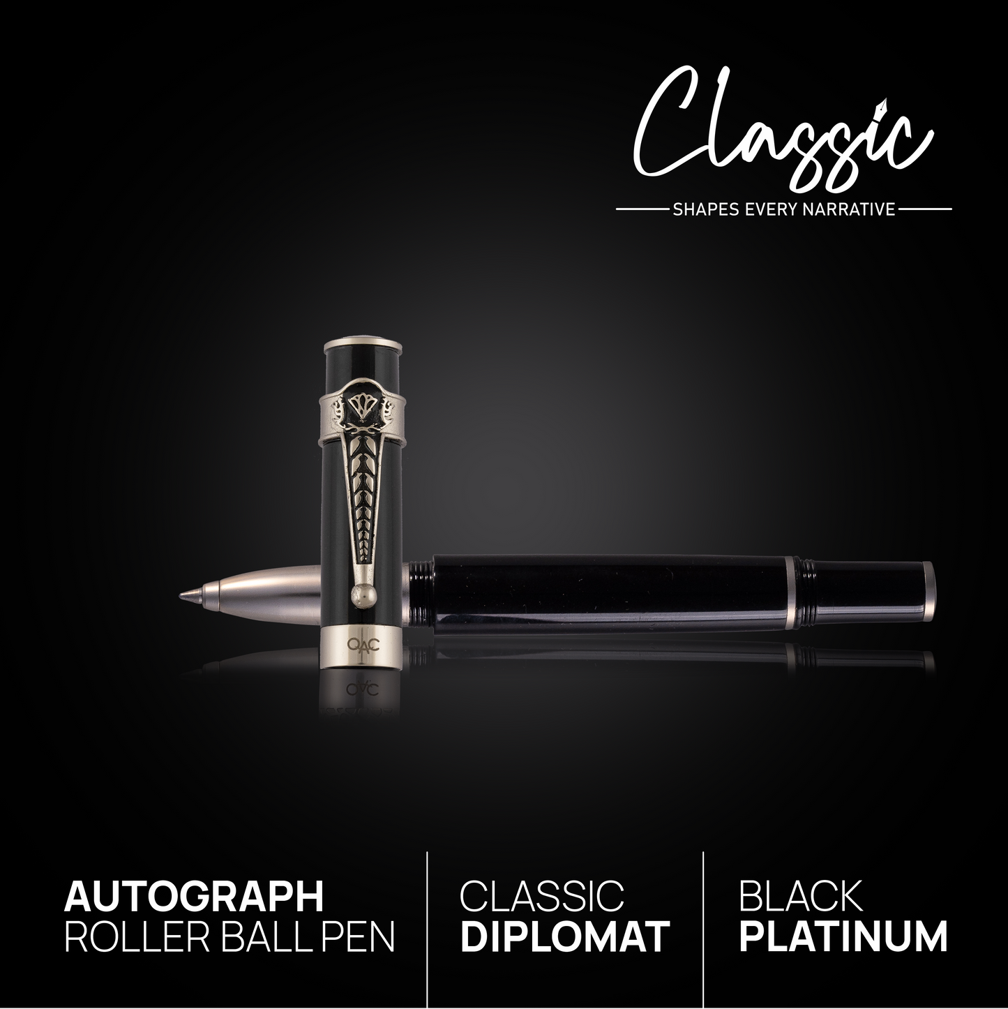 Autograph Classic Roller Ball Pen Black Platinum Diplomat