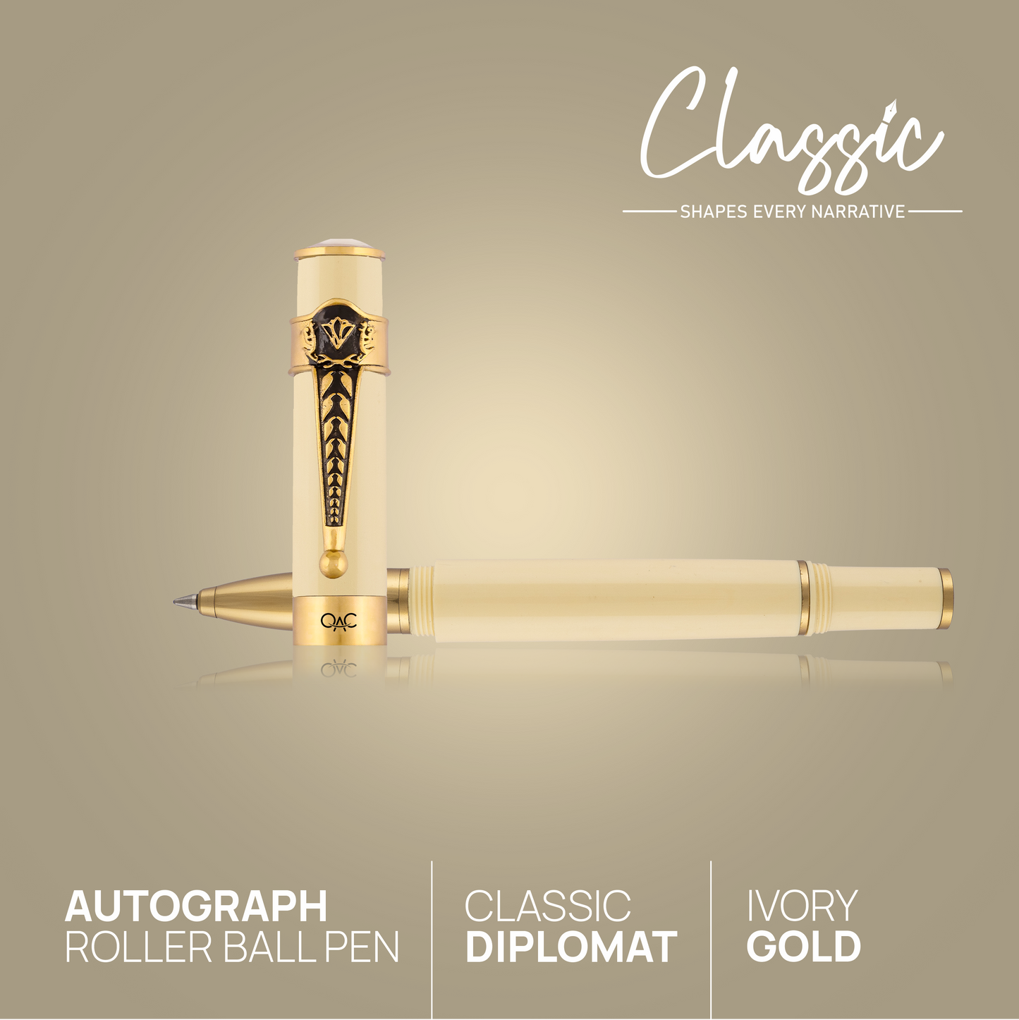 Autograph Classic Roller Ball Pen Ivory Gold Diplomat