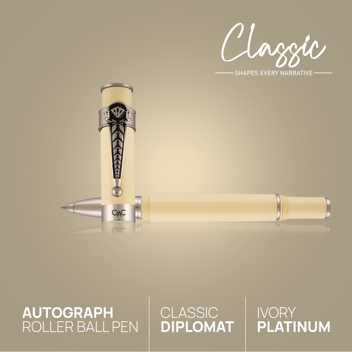 Autograph Classic Roller Ball Pen Ivory Platinum Diplomat