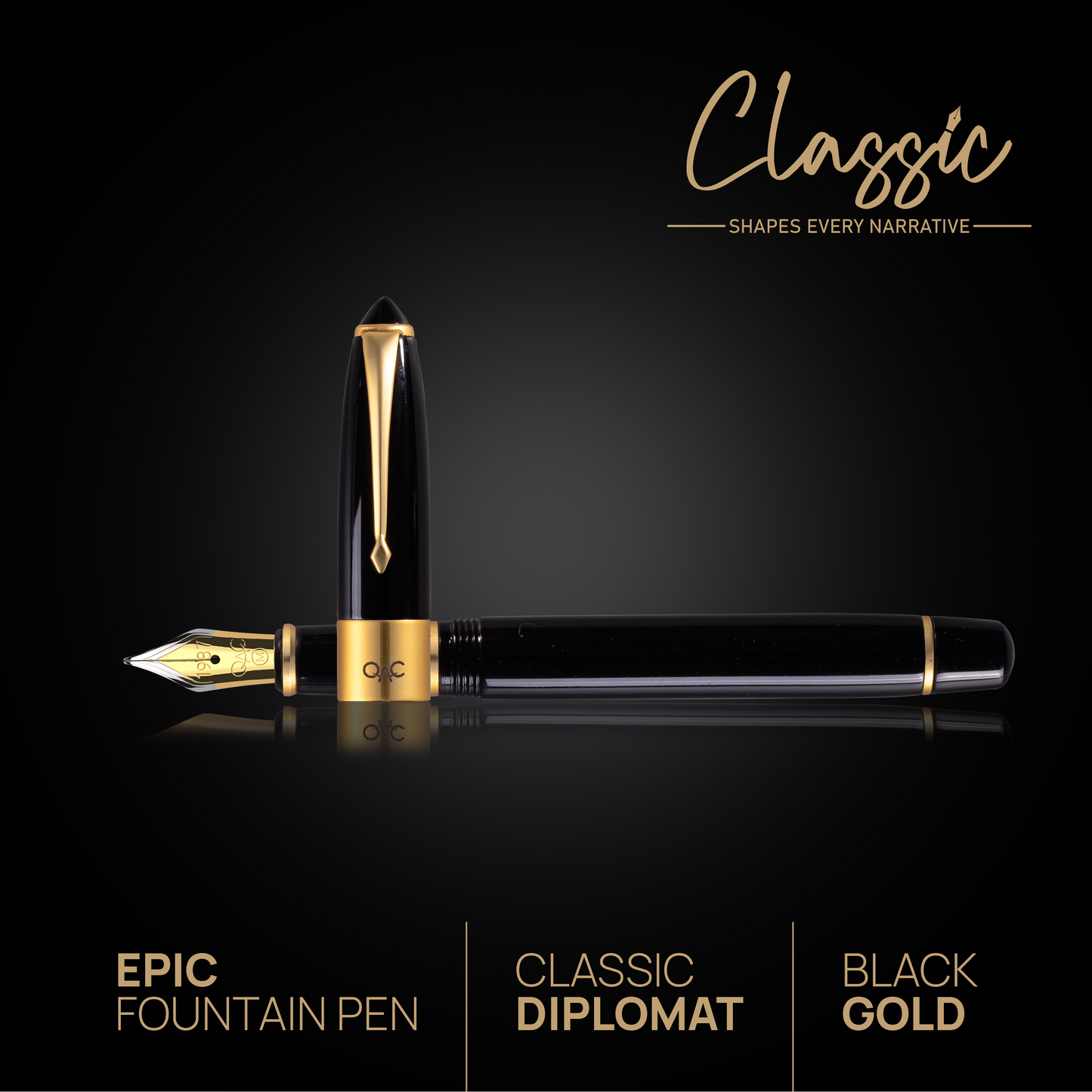Epic Classic Fountain Pen Black Gold Diplomat