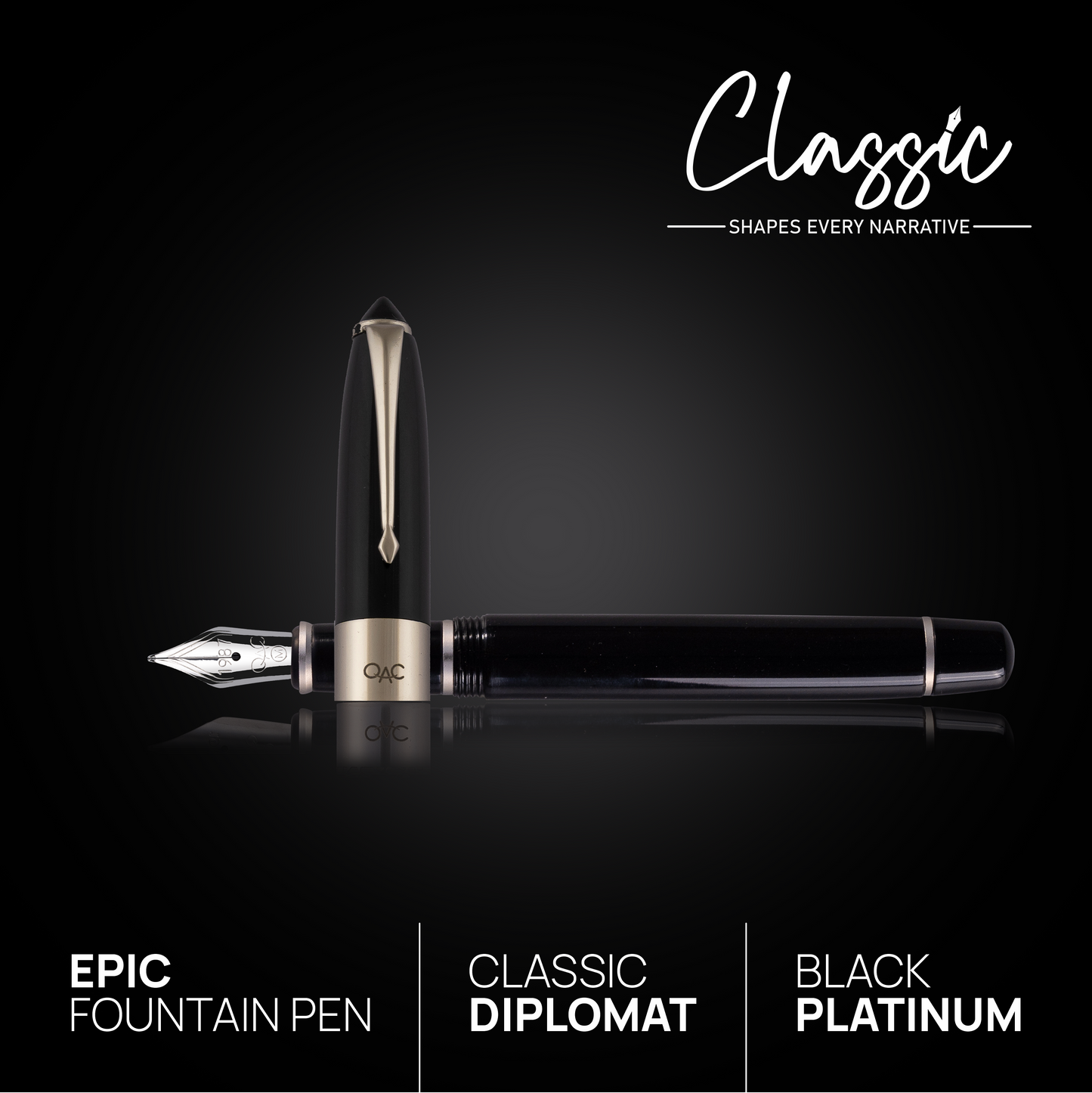 Epic Classic Fountain Pen Black Platinum Diplomat
