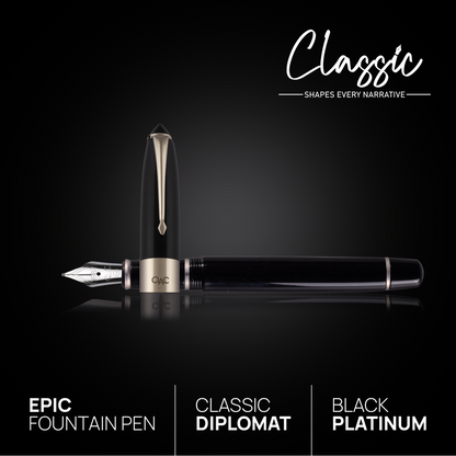 Epic Classic Fountain Pen Black Platinum Diplomat