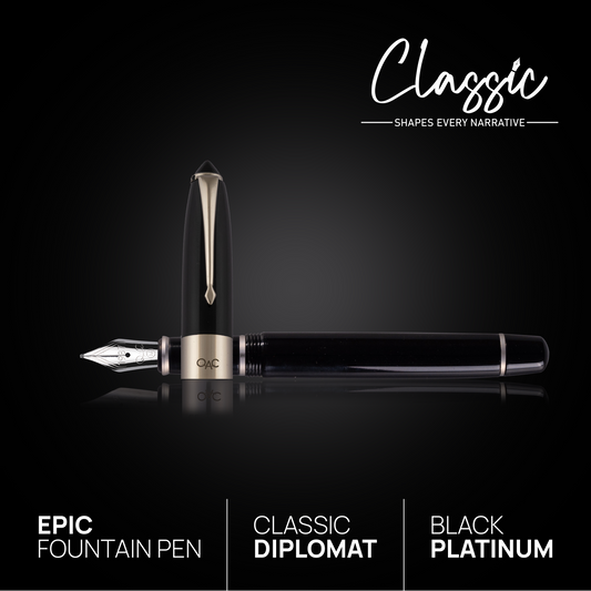 Epic Classic Fountain Pen Black Platinum Diplomat