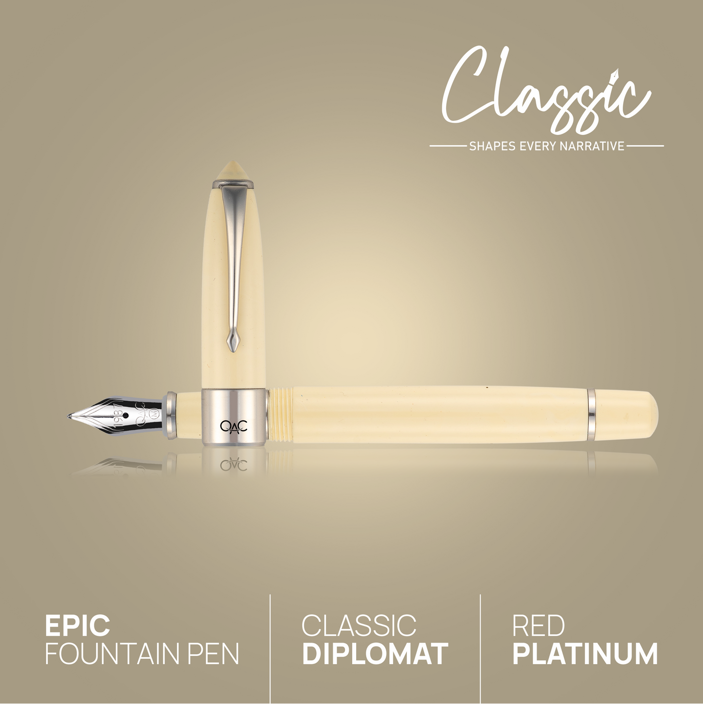 Epic Classic Fountain Pen Ivory Platinum Diplomat
