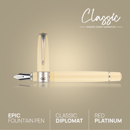 Epic Classic Fountain Pen Ivory Platinum Diplomat