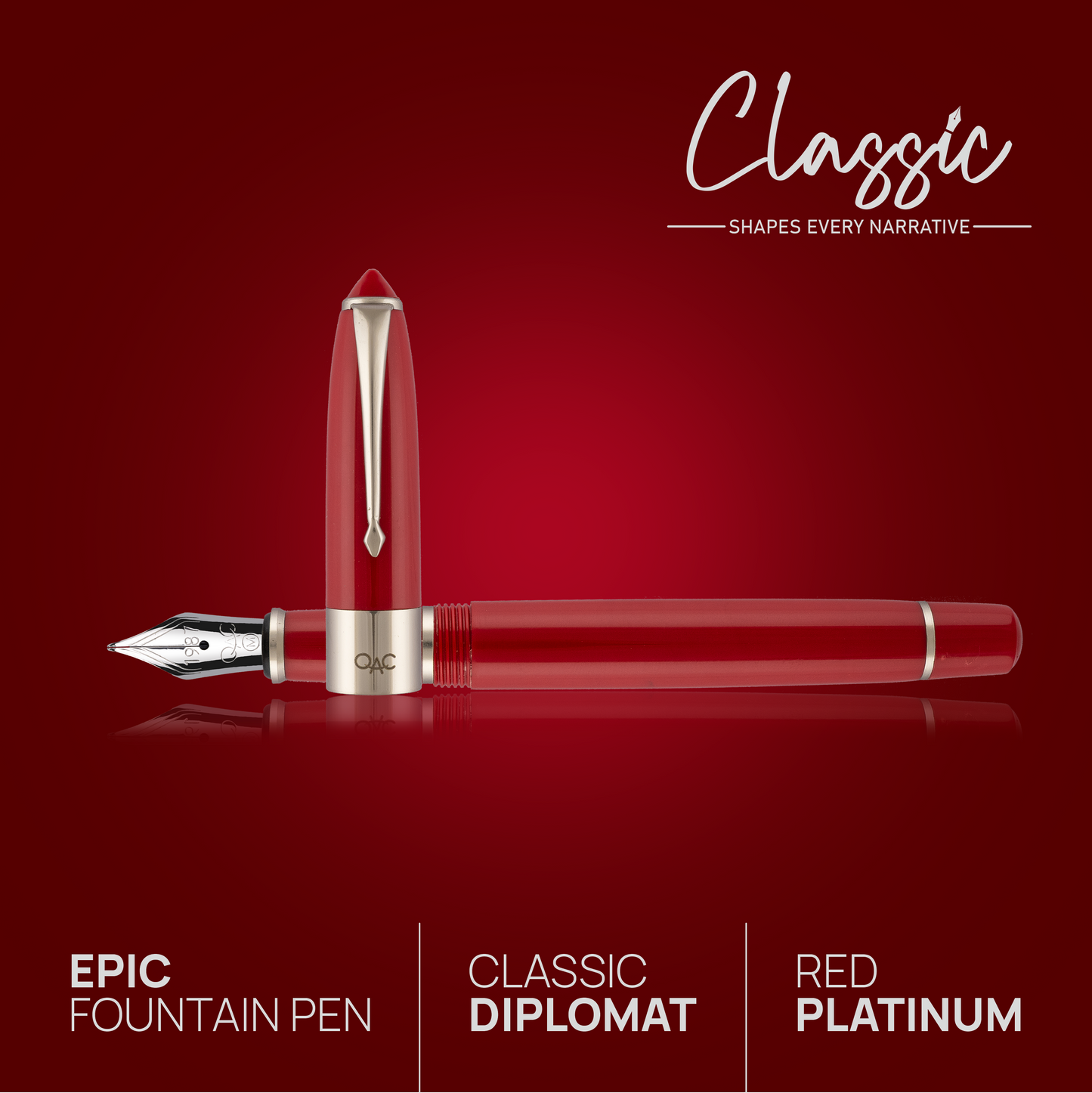 Epic Classic Fountain Pen Red Platinum Diplomat