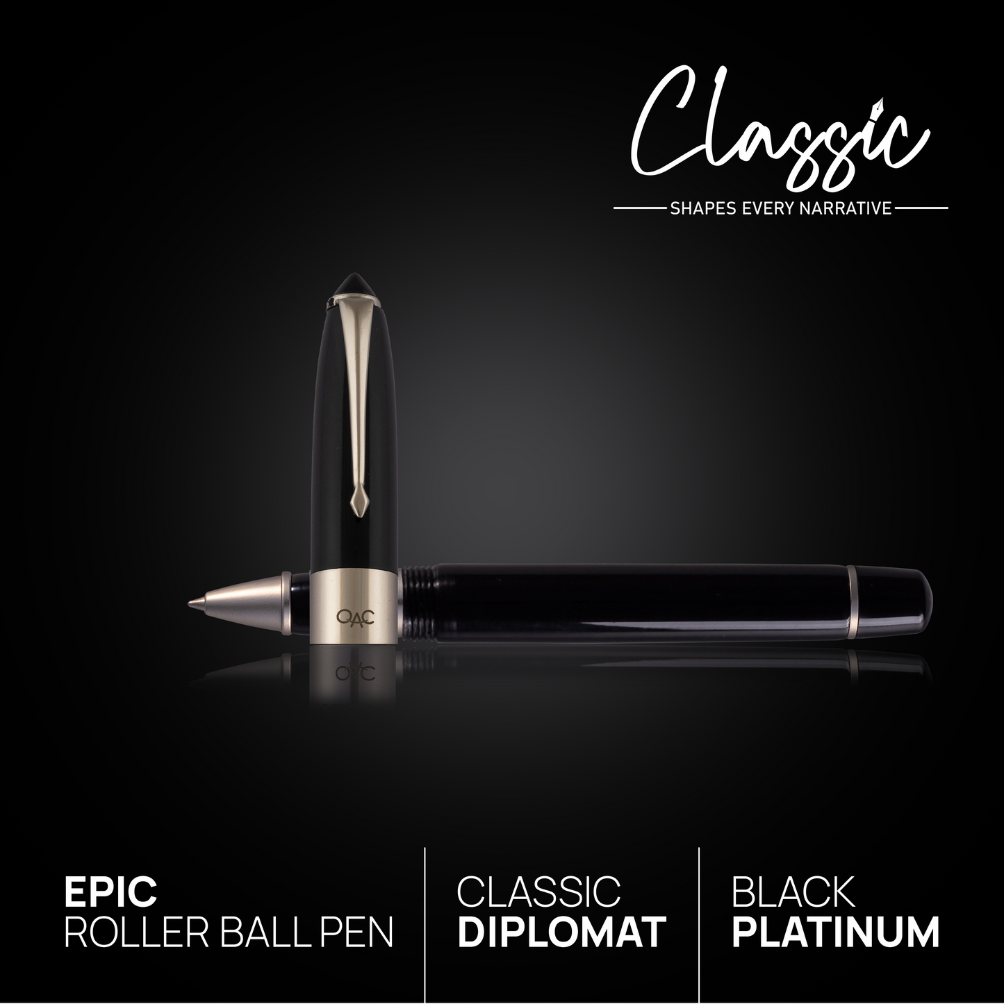 Epic Classic Roller Ball Pen Black Platinum Diplomat