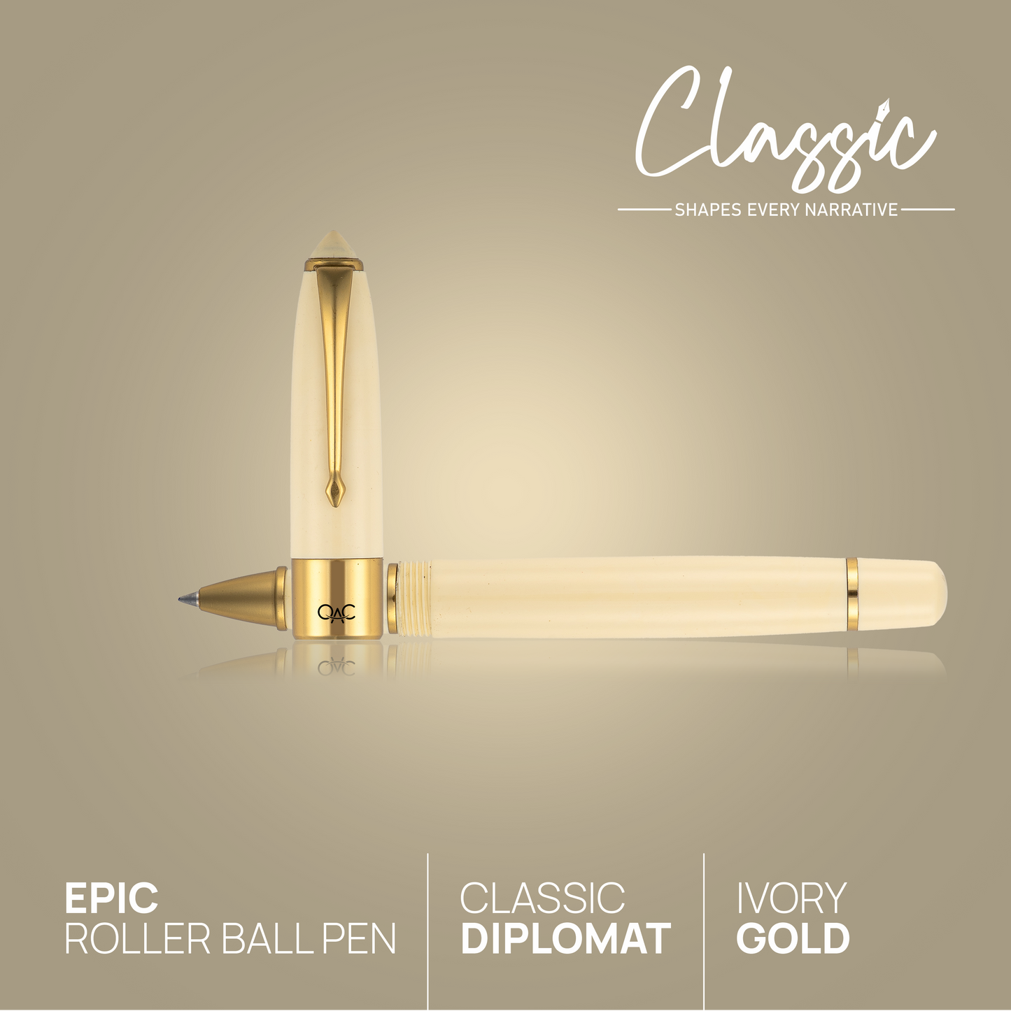 Epic Classic Roller Ball Pen Ivory Gold Diplomat