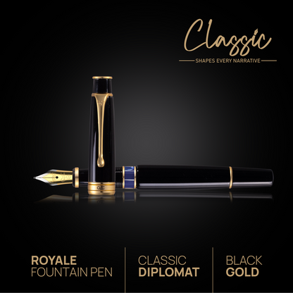 Royale Classic Fountain Pen Black Gold Diplomat
