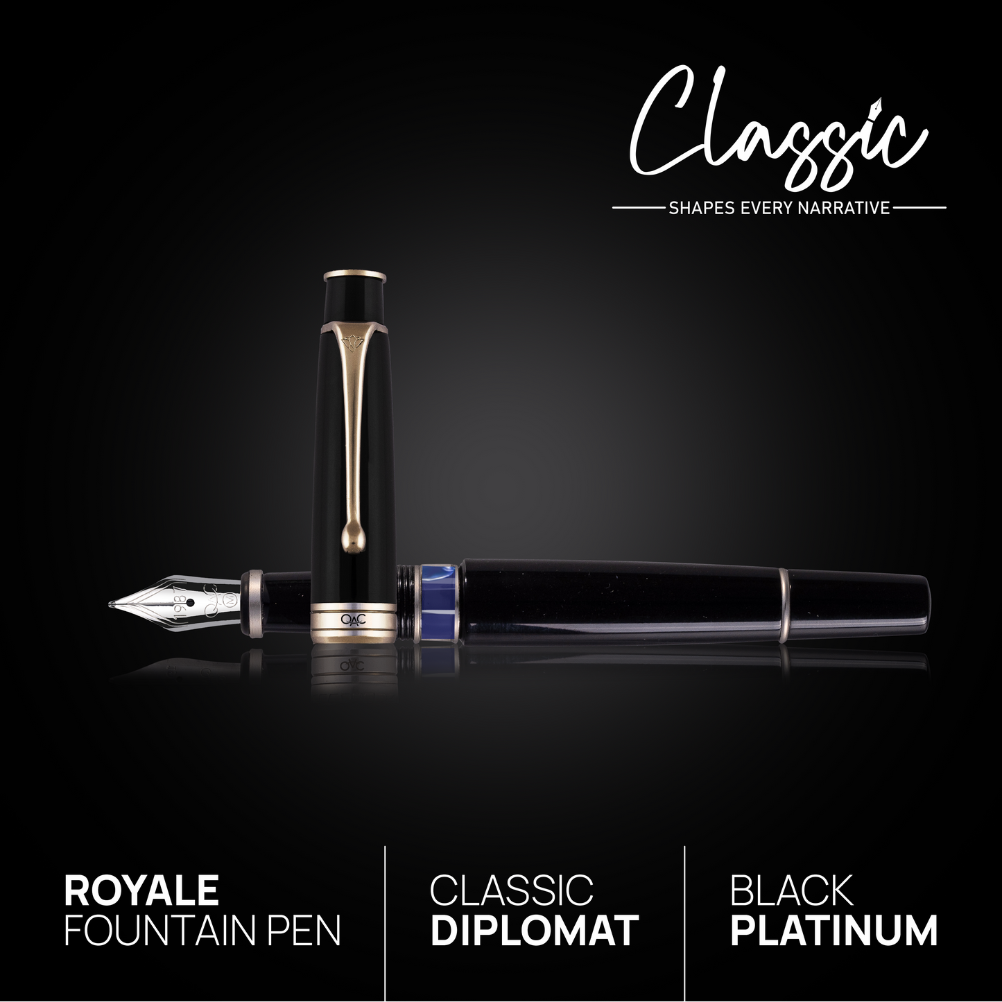 Royale Classic Fountain Pen Black Platinum Diplomat