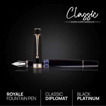 Royale Classic Fountain Pen Black Platinum Diplomat