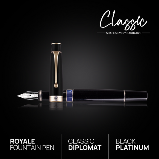 Royale Classic Fountain Pen Black Platinum Diplomat