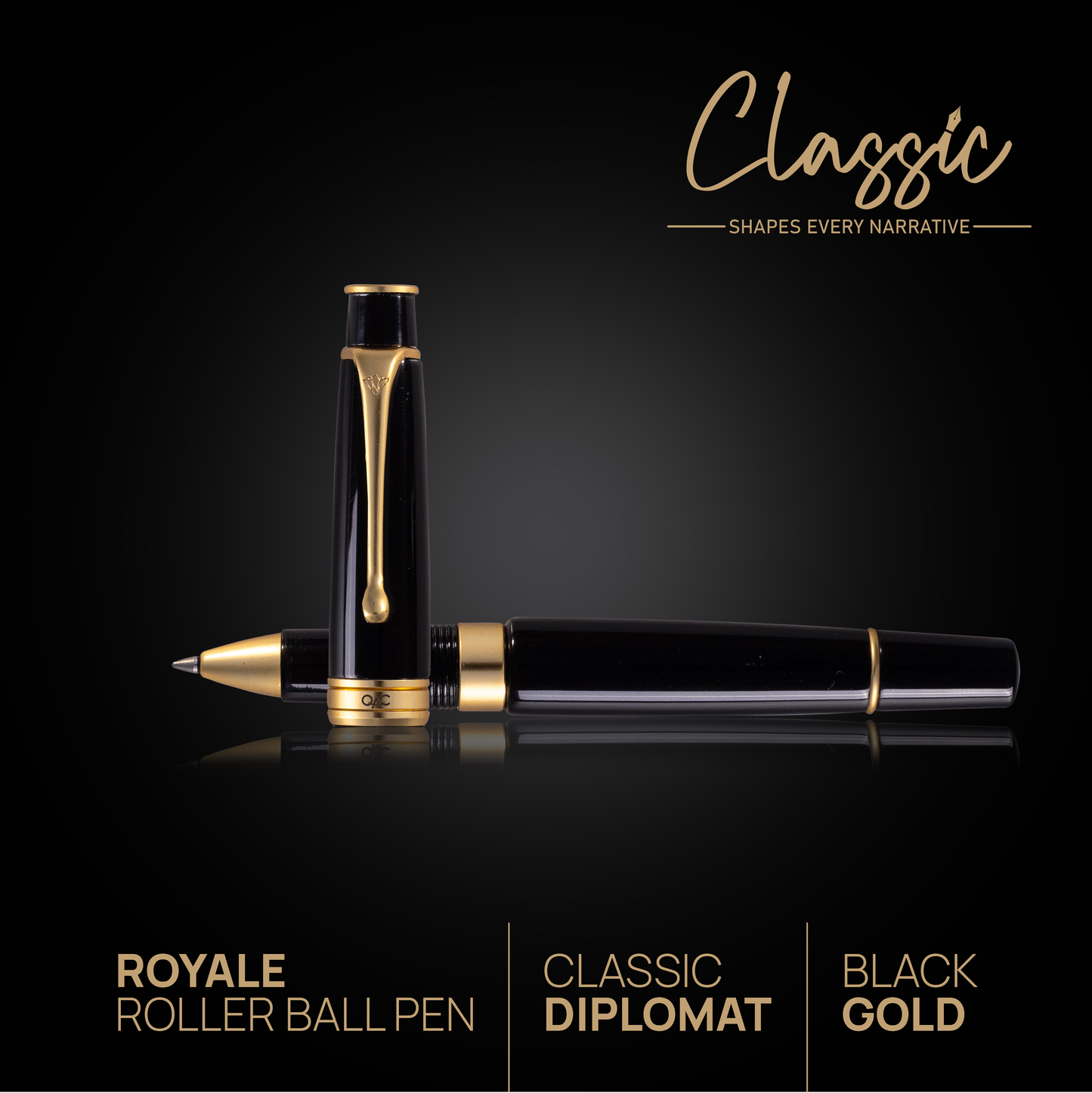 Royale Classic Roller Ball Pen Black Gold Diplomat