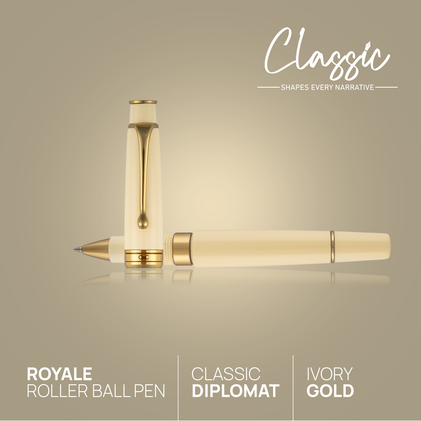 Royale Classic Roller Ball Pen Ivory Gold Diplomat