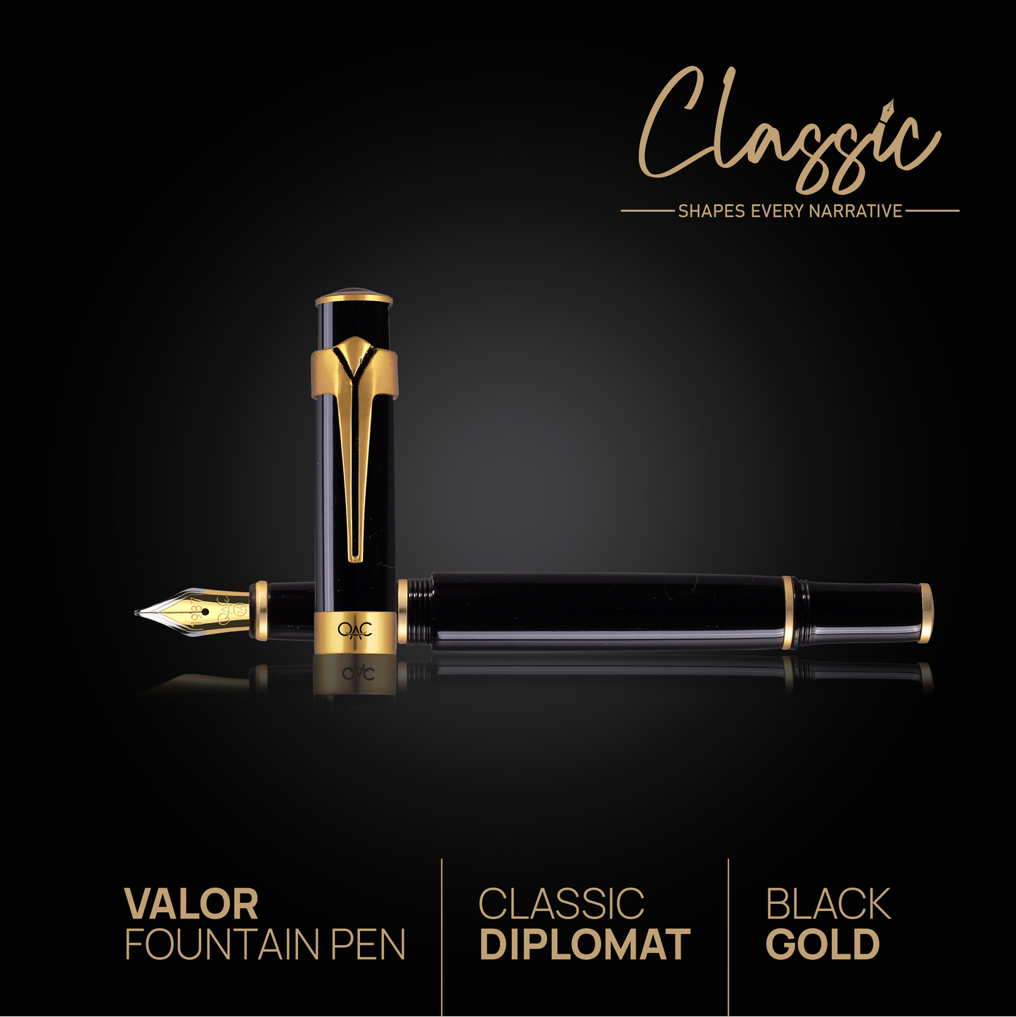 Valor Classic Fountain Pen Black Gold Diplomat