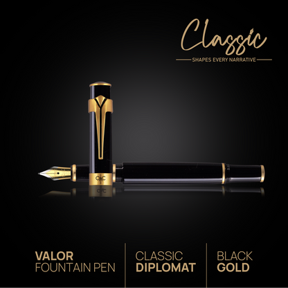 Valor Classic Fountain Pen Black Gold Diplomat