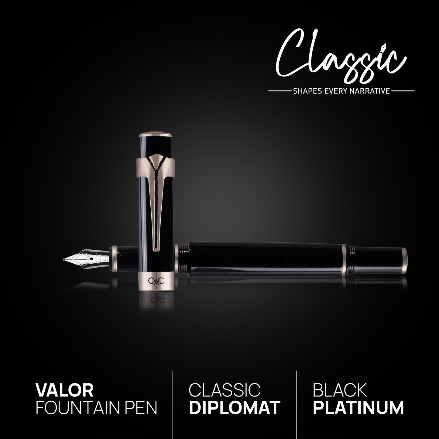 Valor Classic Fountain Pen Black Platinum Diplomat
