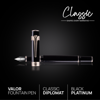Valor Classic Fountain Pen Black Platinum Diplomat