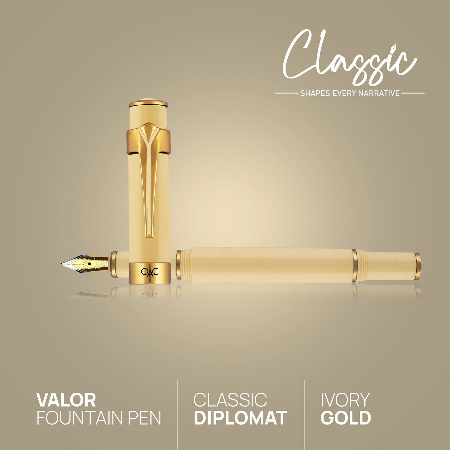 Valor Classic Fountain Pen Ivory Gold Diplomat