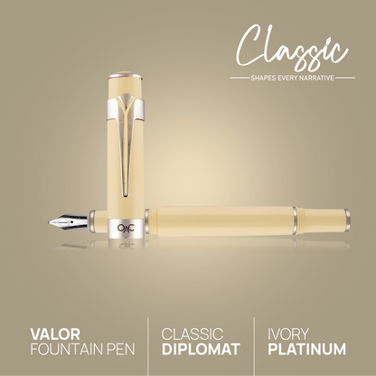 Valor Classic Fountain Pen Ivory Platinum Diplomat