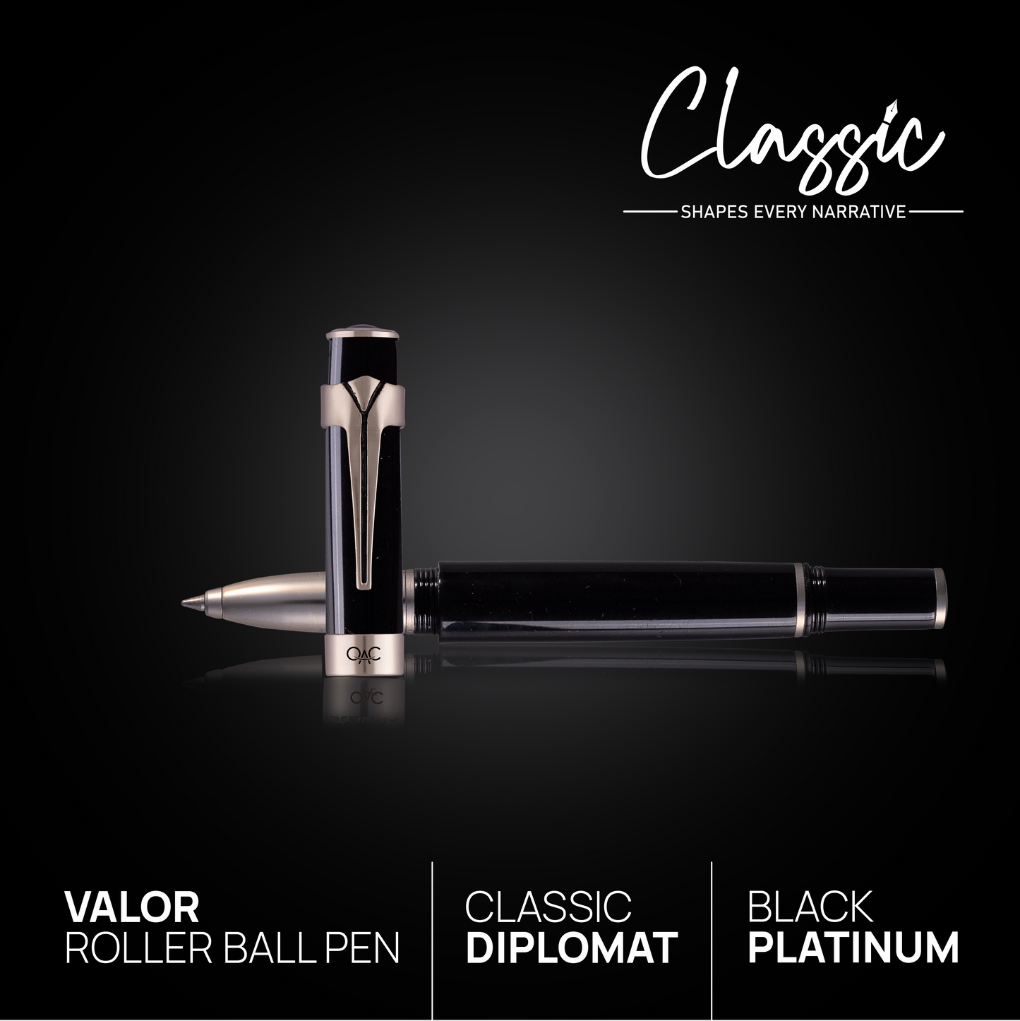 Valor Classic Roller Ball Pen Black Platinum Diplomat