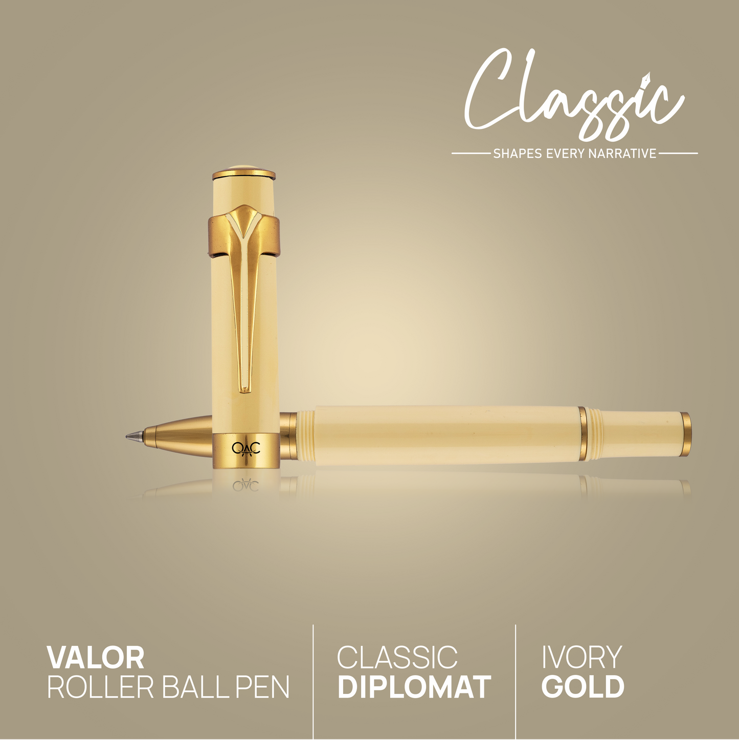 Valor Classic Roller Ball Pen Ivory Gold Diplomat