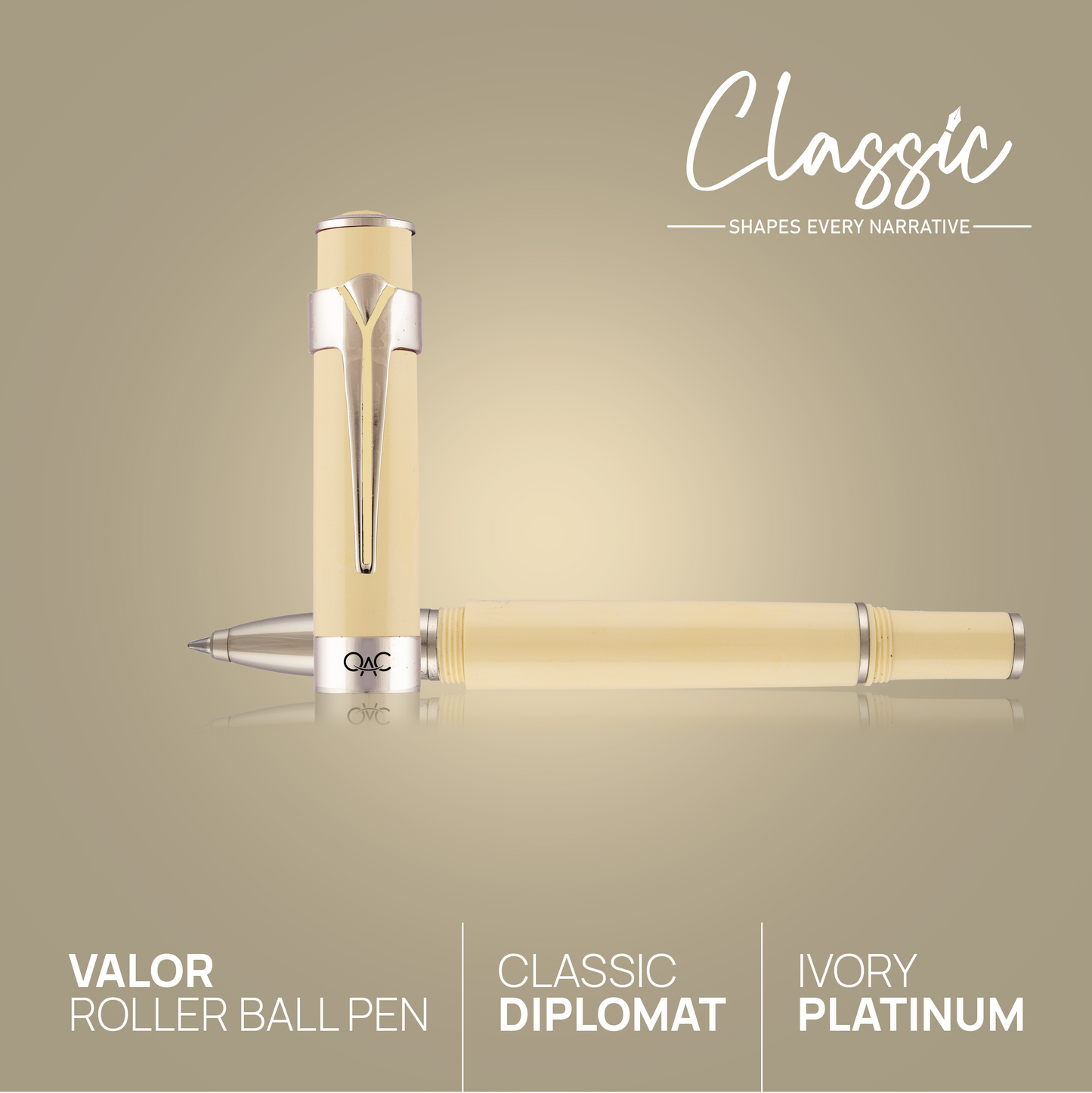 Valor Classic Roller Ball Pen Ivory Platinum Diplomat
